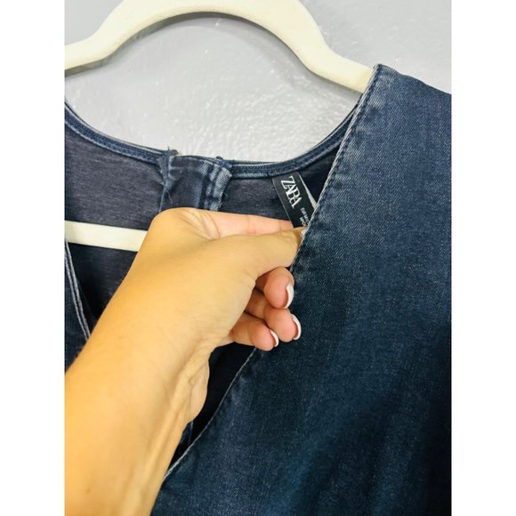 Zara Dark Denim Dress with Ballon Sleeves Size M - Picture 4 of 7